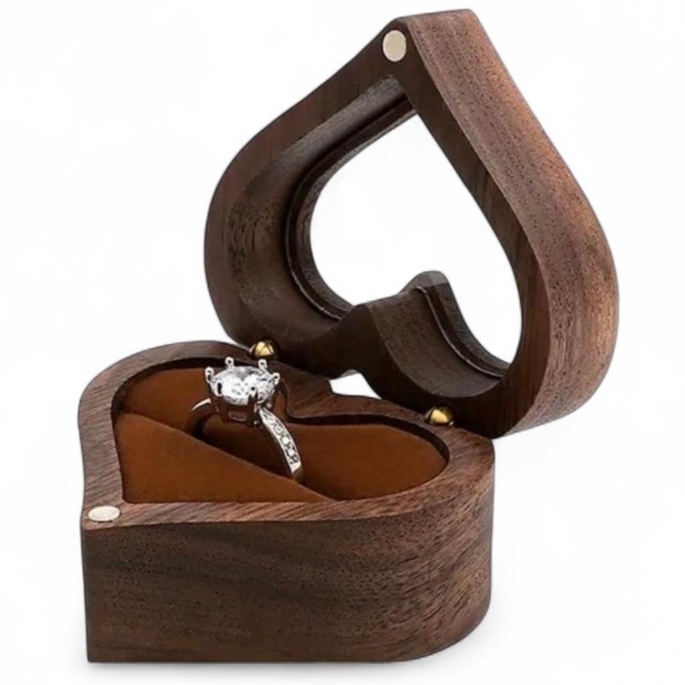 NWOT BRAND NEW HANDMADE WOODEN HEART SHAPED JEWELRY BOX GLASS PRESENTATION TOP